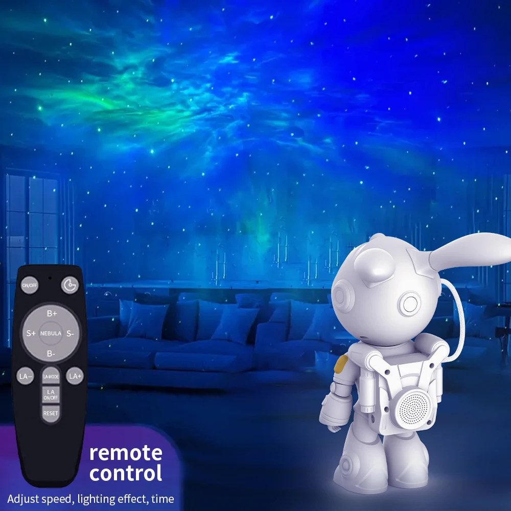 Cosmic Rabbit Galaxy Projector lamp, cute Astronaut Starry Night Light, Standing Rabbit LED Night Light, Variable Hue Light