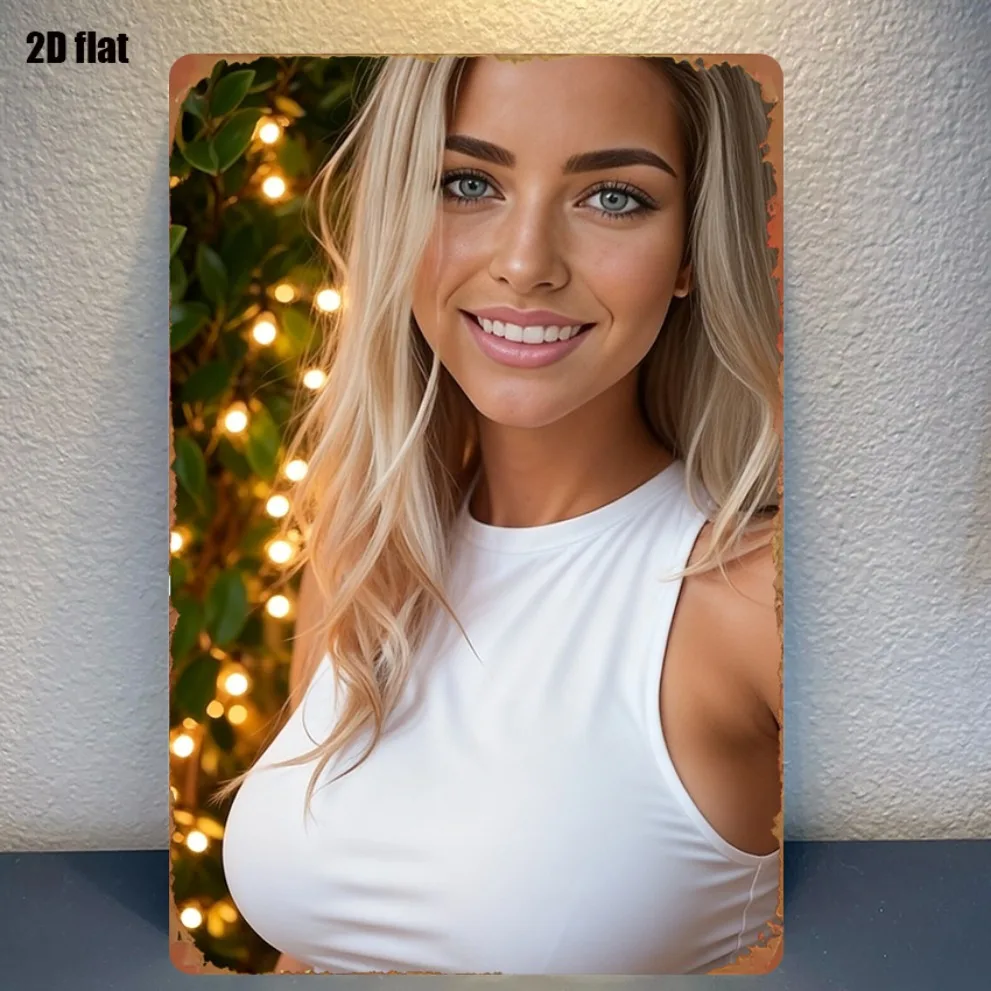 Metal Poster Gold Hair Woman Side Profile, 8x12 Inch Wall Art for Room Bar Garage Garden Gift