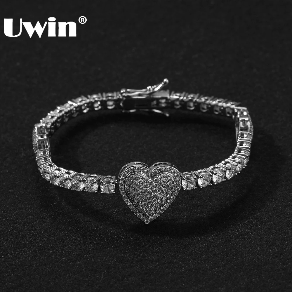 UWIN Hearts Tennis Bracelets for Women Iced Out Pave Setting Cubic Zirconia 3 Hearts Necklaces Fashion Jewelry for Gift