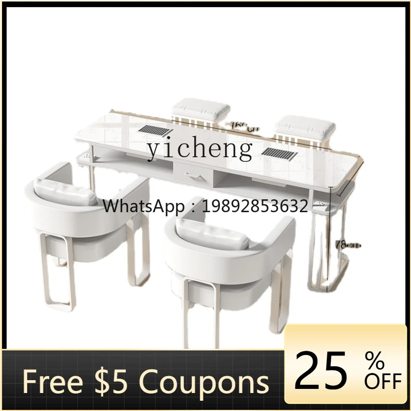 

Vacuum Cleaner Cream Style Nail Table and Chair Set Marble with Socket