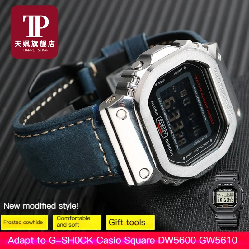 Vintage Frosted Leather Watchband for Casio G-SHOCK GST-B400 GST-B200 Series Crazy Horse Skin Retro Watch Bracelet 24*16mm Strap