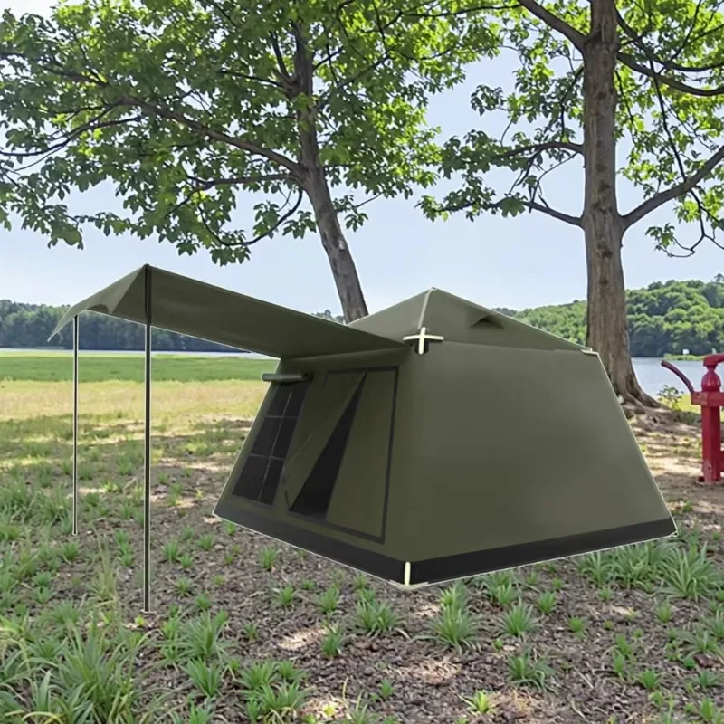 YTYIN خيمة منزلية صغيرة قابلة للنفخ مقاومة للمطر للتخييم في الهواء الطلق سهلة الإعداد مع غرفتين من القماش القماشي للعائلات