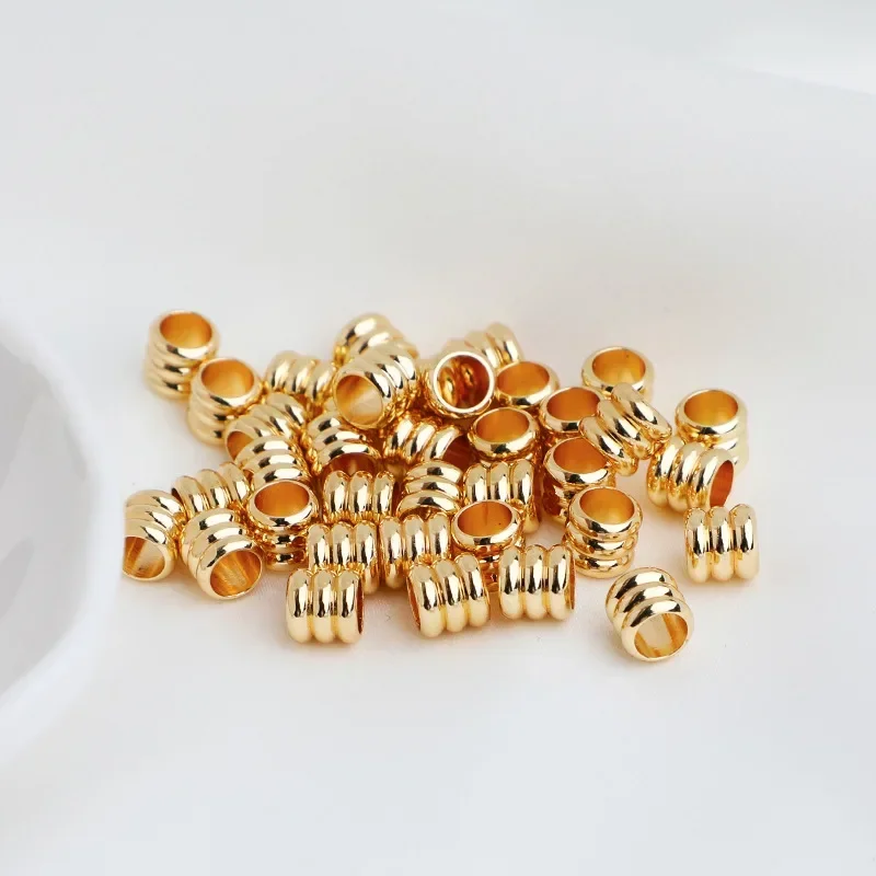 30Pcs Gold Plated Copper Barrel Beads Geometric Cylinder 3.2mm Big Hole Tube Spacer Beads For Bracelet Necklace Jewelry Making