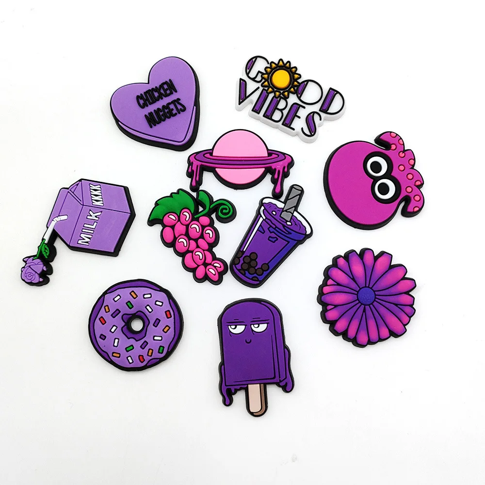 10Pcs Set Cartoon Purple Fresh Clog Charms Soft PVC Detachable Shoe Buttons Pastel Lavender Cute DIY Shoe Decor Accessories