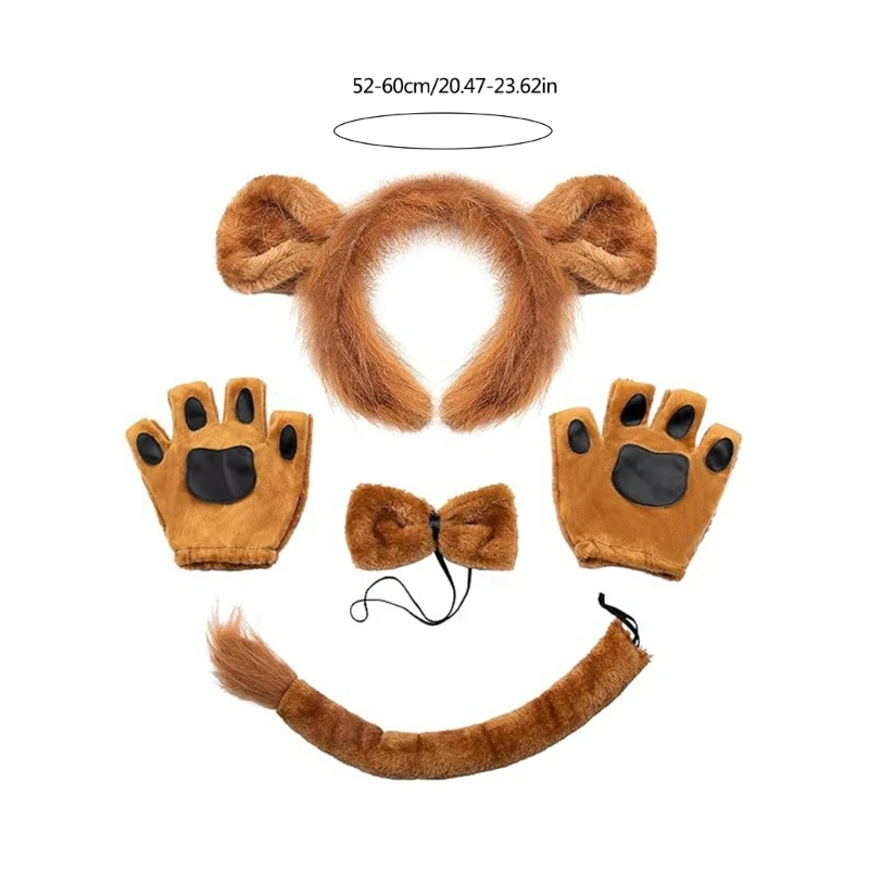 95AB accesorios disfraz animales Halloween para niños, disfraz elefante, león, mono, perro, gatos, diadema con cola,