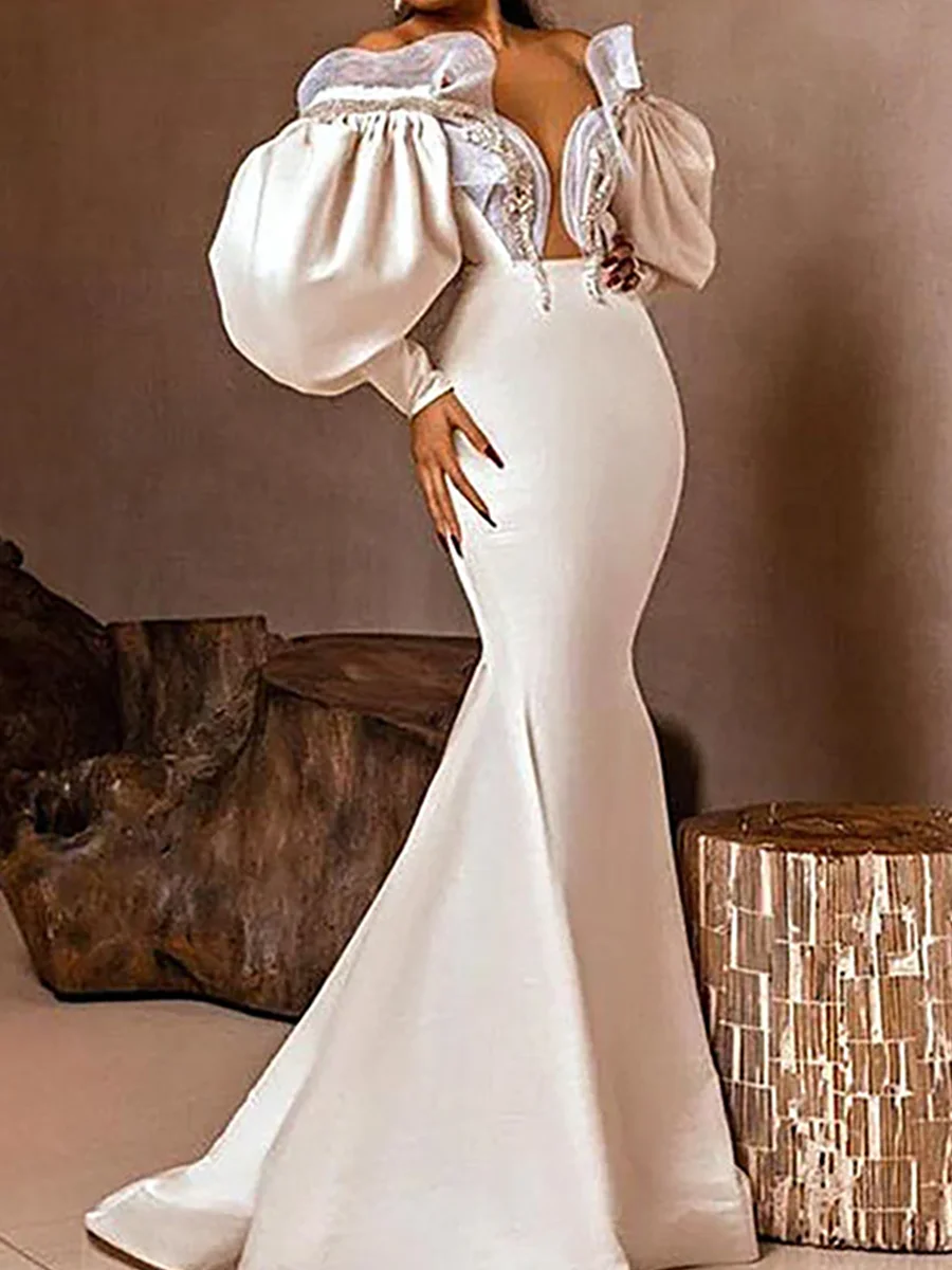 Vestidos de novia elegantes con cuello en V y hombros descubiertos, sirena fruncida, vestidos de novia personalizados