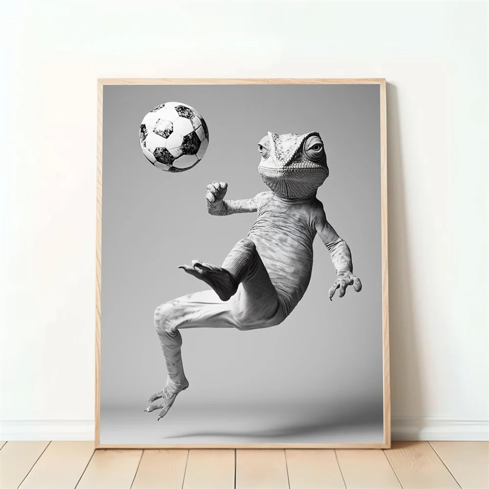 مضحك الحيوان اللياقة البدنية المشارك الدب سمور الماعز رفع الحديد ركل الكرة قماش اللوحة غرفة المنزل الديكور