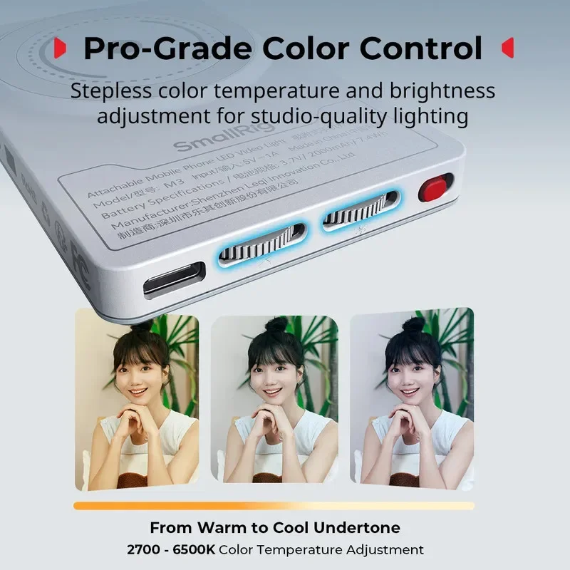 مصباح فيديو LED قابل للفصل SmallRig M3 مع حامل مشبك MagSafe وقت تشغيل 150 دقيقة للهاتف المحمول/سطح المكتب/الكمبيوتر المحمول #5