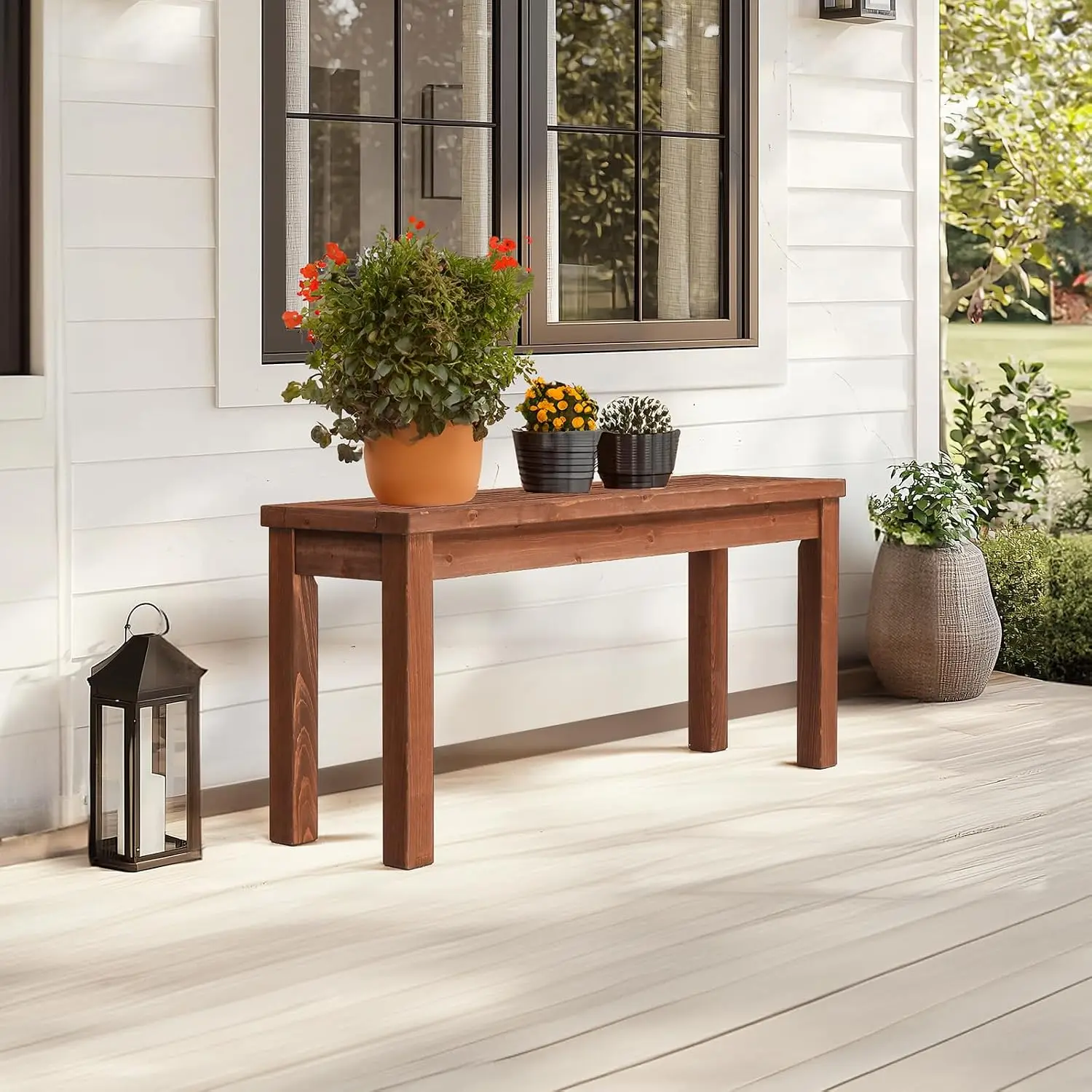 Outdoor Wooden Bench, 40” Porch Bench Outdoor Backless Garden Bench, Small Outdoor Bench for Deck Patio Entryway