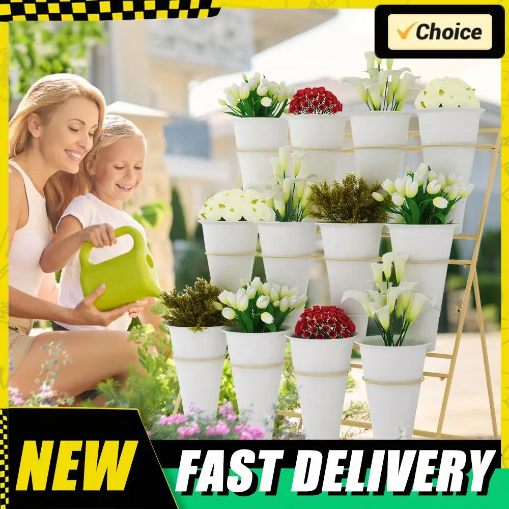 

12 PCS Flower Display Stand Buckets White Plastic Tapered Buckets Large Capacity Plant Planter for Home Patio Balcony Garden
