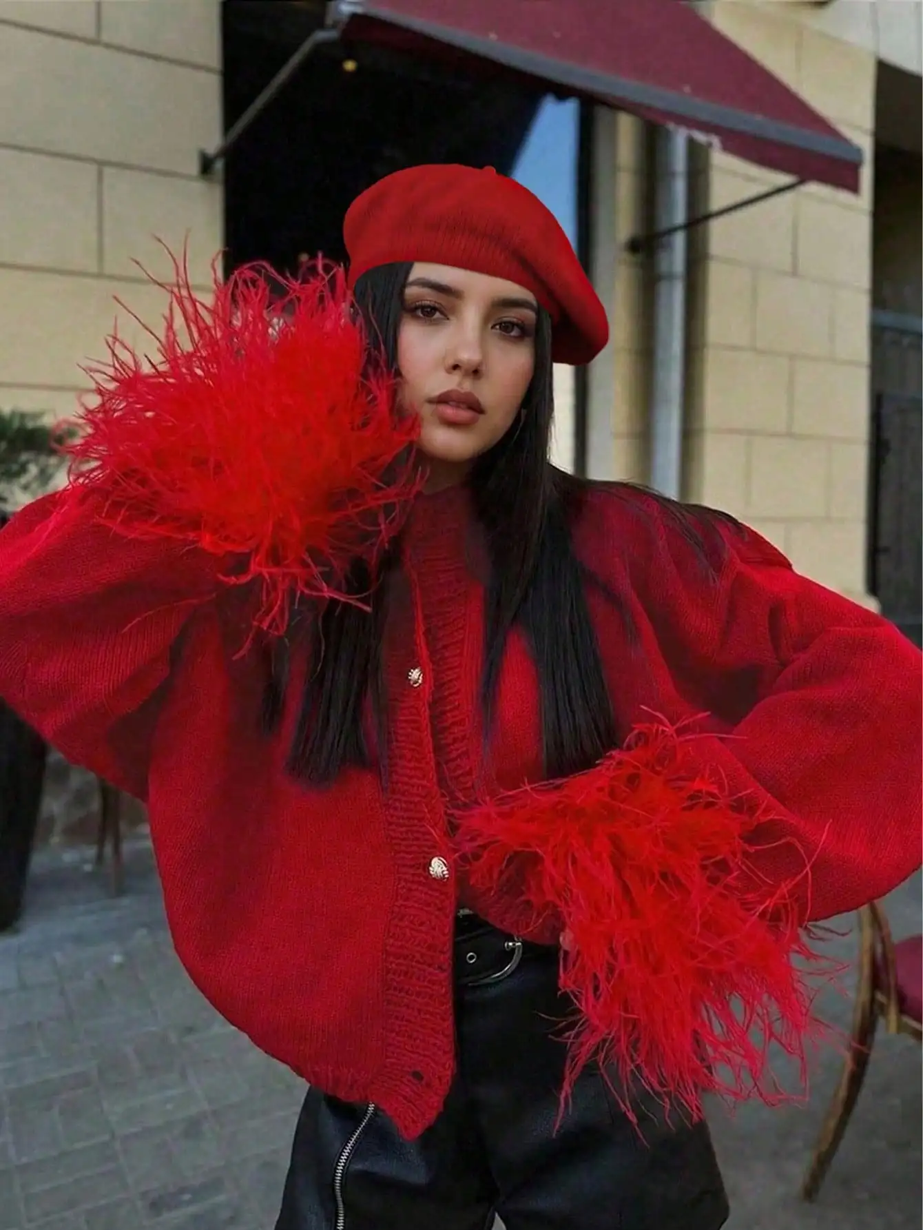 عيد الميلاد، رأس السنة، أزياء نسائية احتفالية كاجوال بأصفاد فروي أمامية حمراء للعطلات وعيد الحب الأحمر