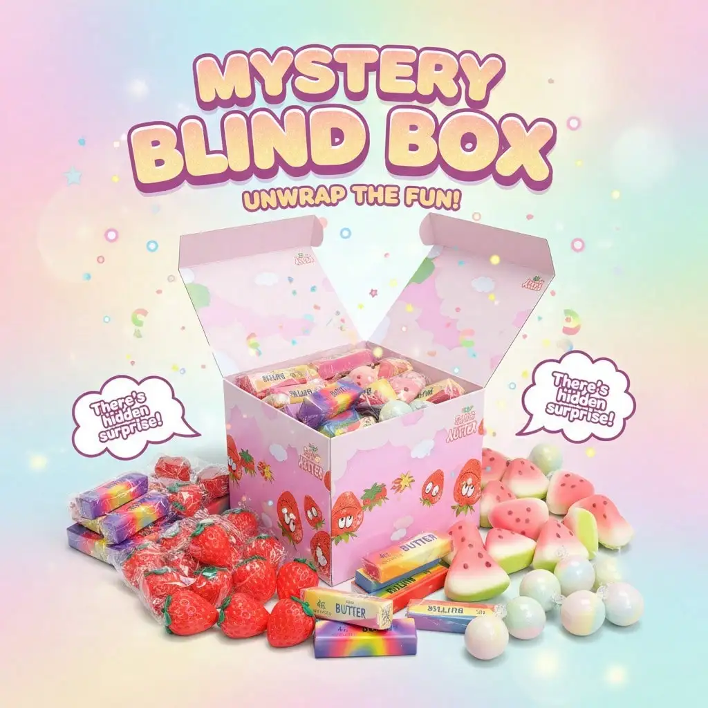 

HOT 2026 Mystery Blind Box | Unwrap The Fun! There’s Hidden Surprise Fruit Squeeze Toys, Butter Stick Watermelon Rainbow Candy Glitter Orb Soft Elastic TPR Slow Rebound Stress Relief Fidget Toy