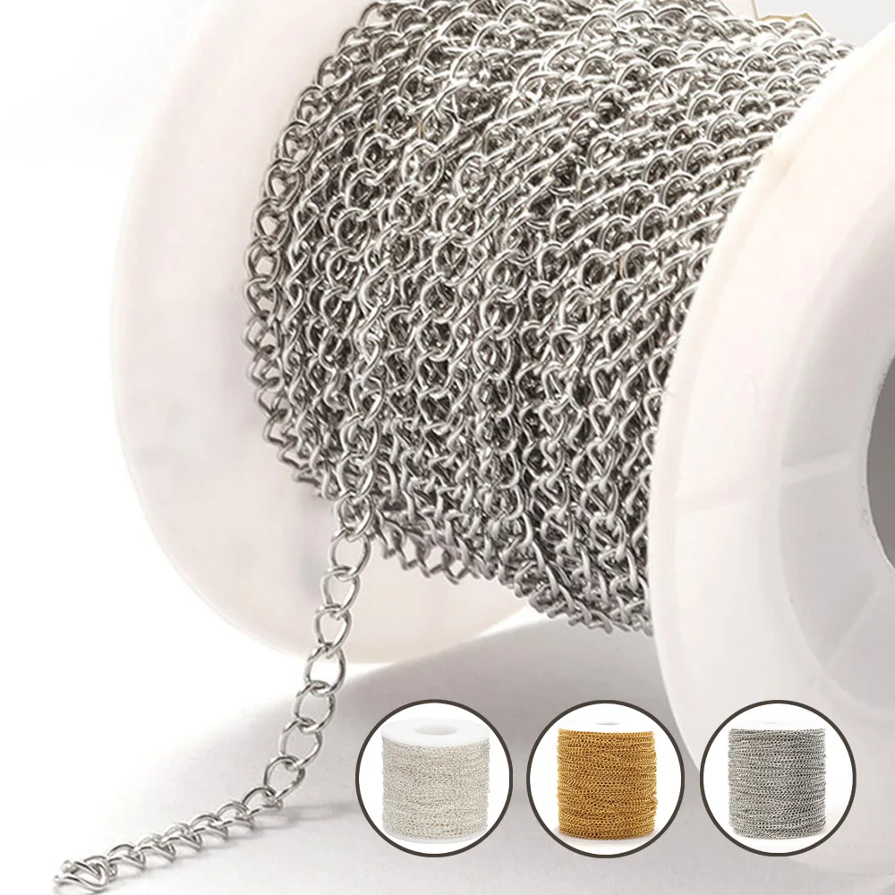 10meters/roll Stainless Steel Chains 2/3/5mm Necklace Chains For Bracelet Extension Chain DIY Jewelry Components wholesale