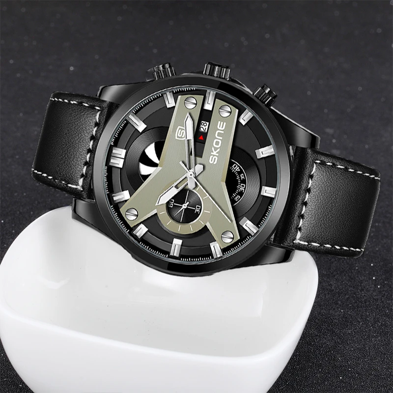 SKONE Sports Business Large Dial Multi functional Student Calendar Waterproof Leisure Quartz Watch