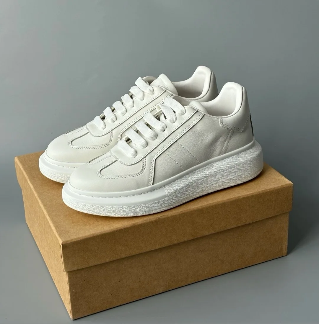 

Withered British Fashion Women's Thick Soled Sneakers Women Comfortable Genuine Leather White Shoes Minimalist Casual Shoes