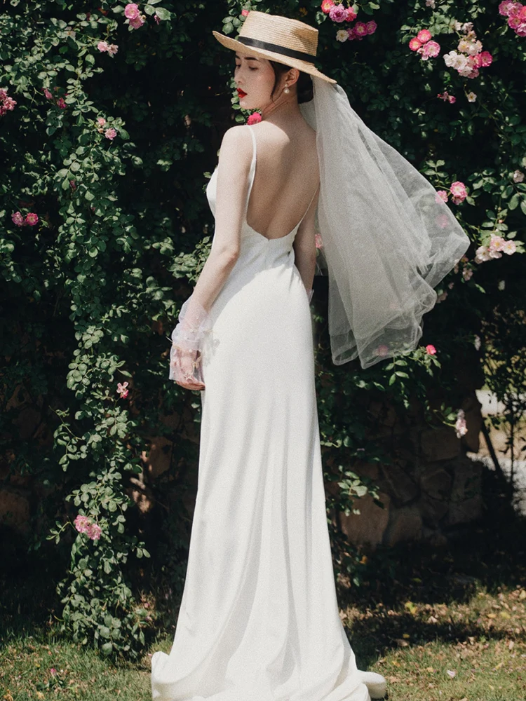 White Strapl Long Dr Travel Photoaphy Wedding Dr Korean Sle mid Waist Floor Length No Sve for Wedding And Date