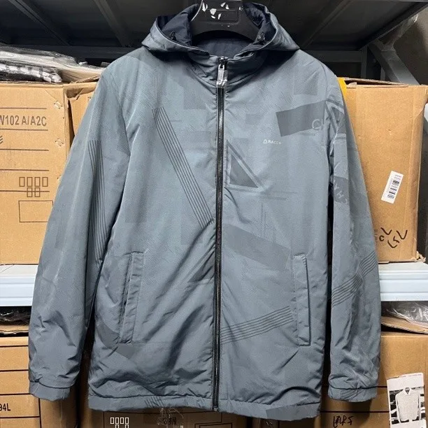 قبعة Jaet 887H غير رسمية للرجال قابلة للفصل دافئة داخلية للخريف والشتاء ey أزرق على الوجهين معطف قطني مع غطاء محرك السيارة وسحاب للإغلاق