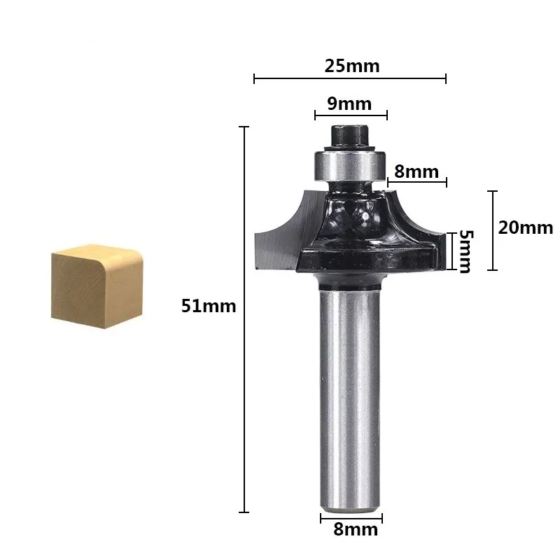 Corner Round Over Router Bit with Bearing 8mm Shank Carbide Milling Cutter for Woodwork Milling Cutter Tool Wood Router Bit