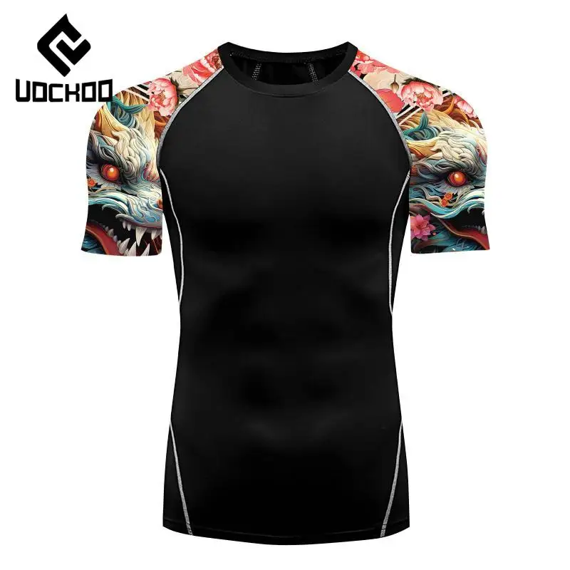 Oriental Dragon Costume Men Compression T-Shirts Animal Cosplay Tee Sports Fitness Tops Breathable Quick Dry T-Shirt Clothes