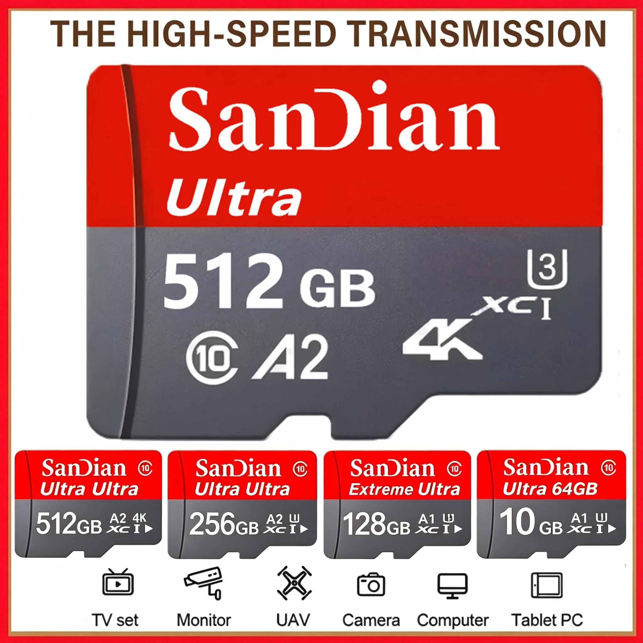 Full HD SD Cards TF Cards Memory Card Micro TF SD Card 64GB 128GB 32GB V10 A2 C10 X-Ray Proof for Dash Cam Surveillance