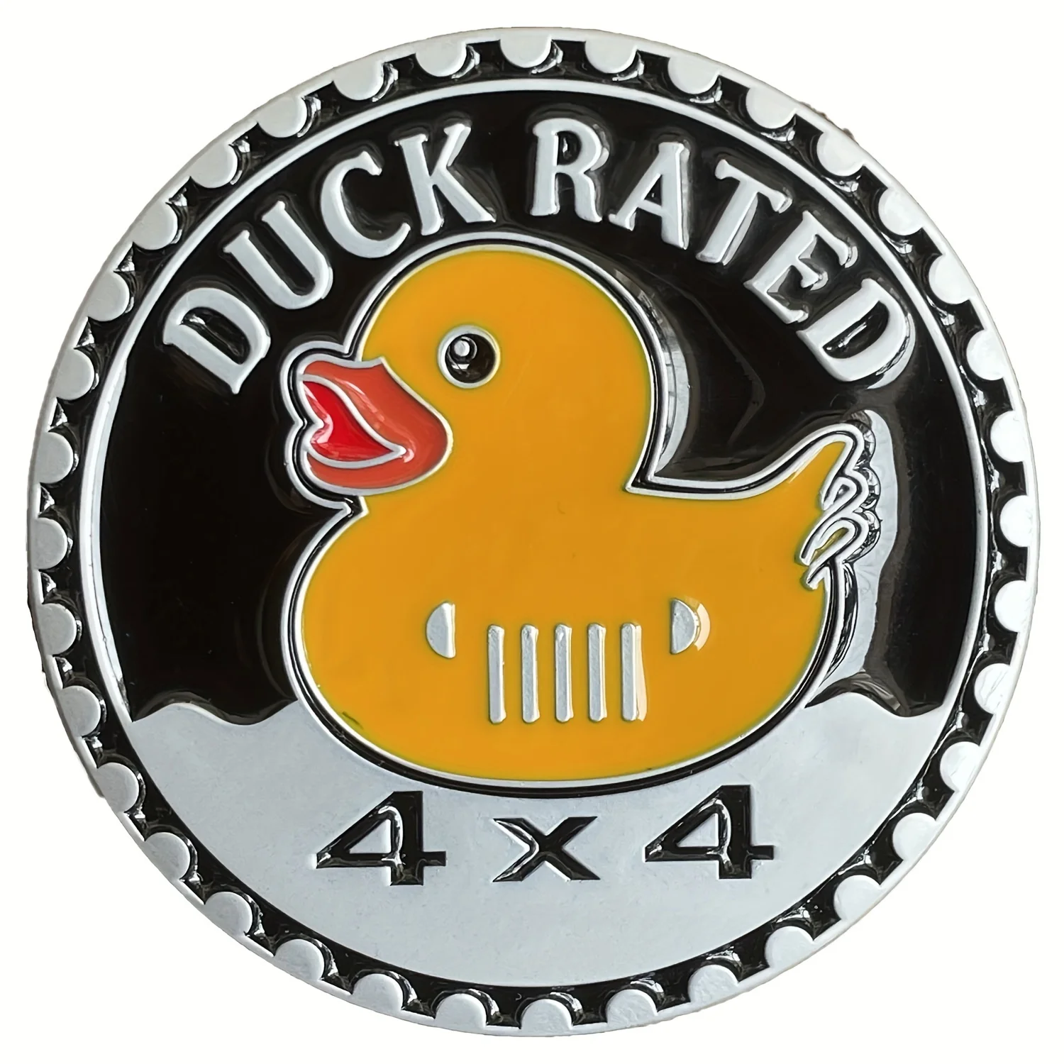 Duck Rated Car Emblem 4 x 4 Metal Automotive Badge 3D Metal Car Badges Emblems Decals for Trucks SUV RV Decorations