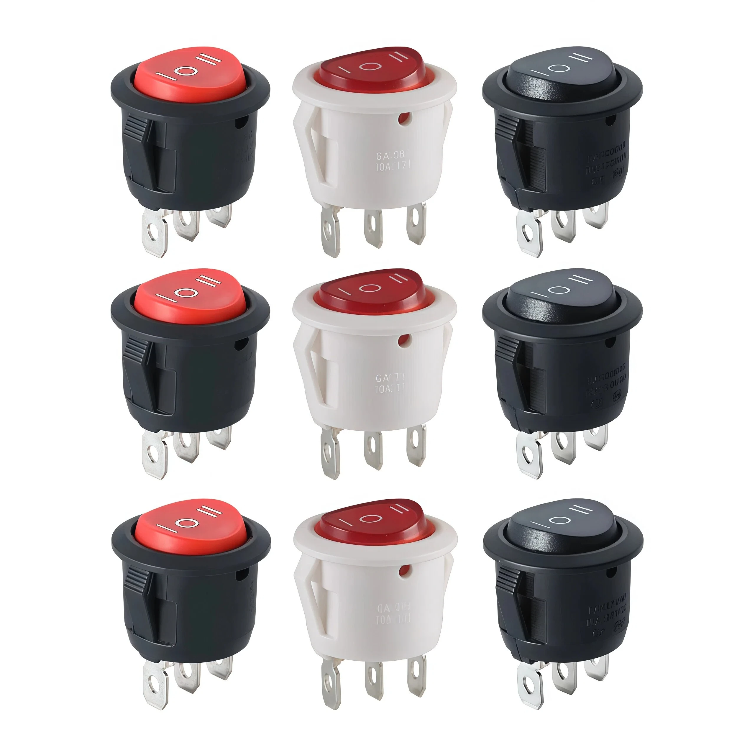 Round Switch Button, 2-Pin 2-Position, 2-Pin 3-Position, 3-Pin 3-Position, Red and Black Rocker Switch KCD1-105