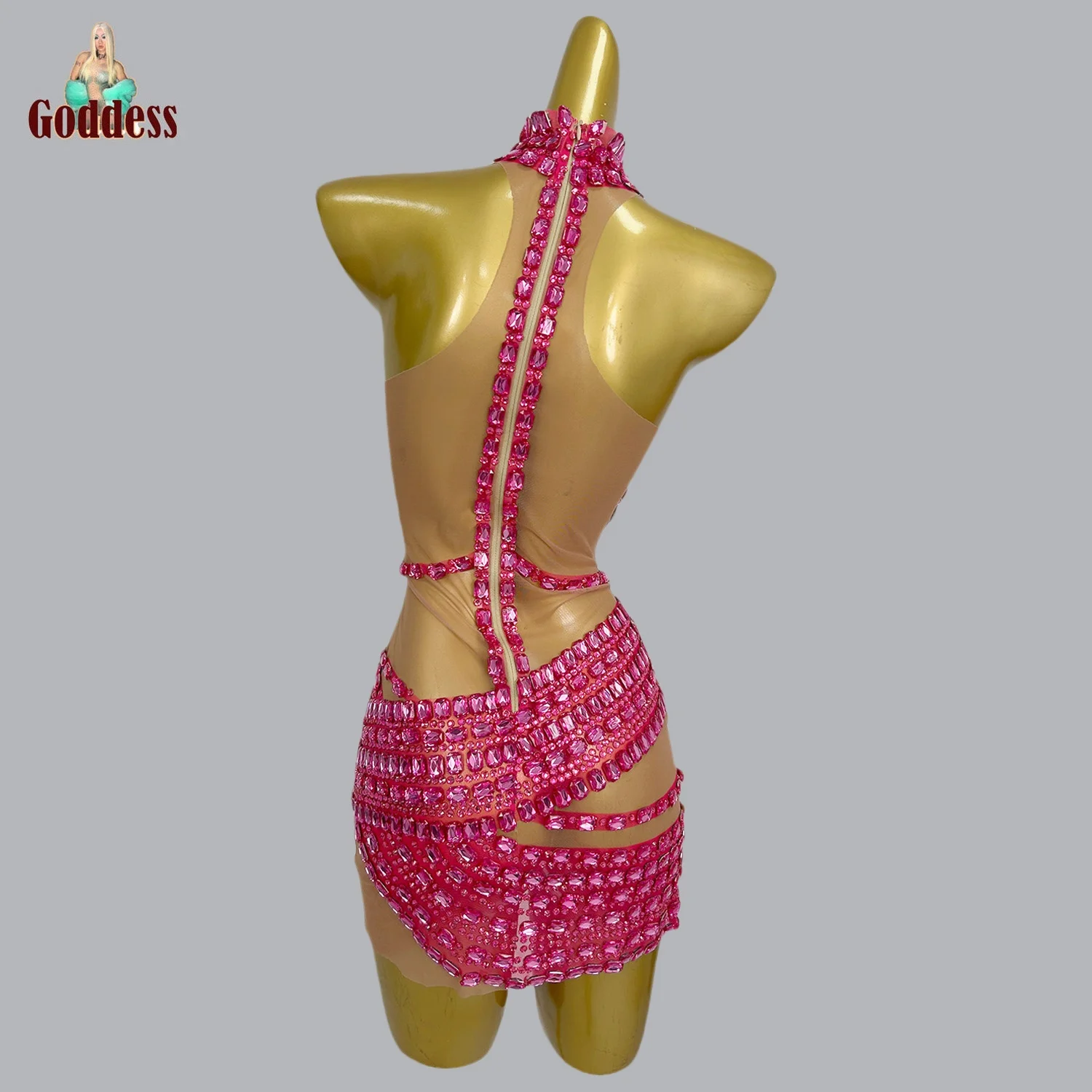 New Color Stage Performance Costume Club Women Birthday Party Queen Sparkly Rhinestone Sheer Mesh Sexy Mini Dress Carnival Wear