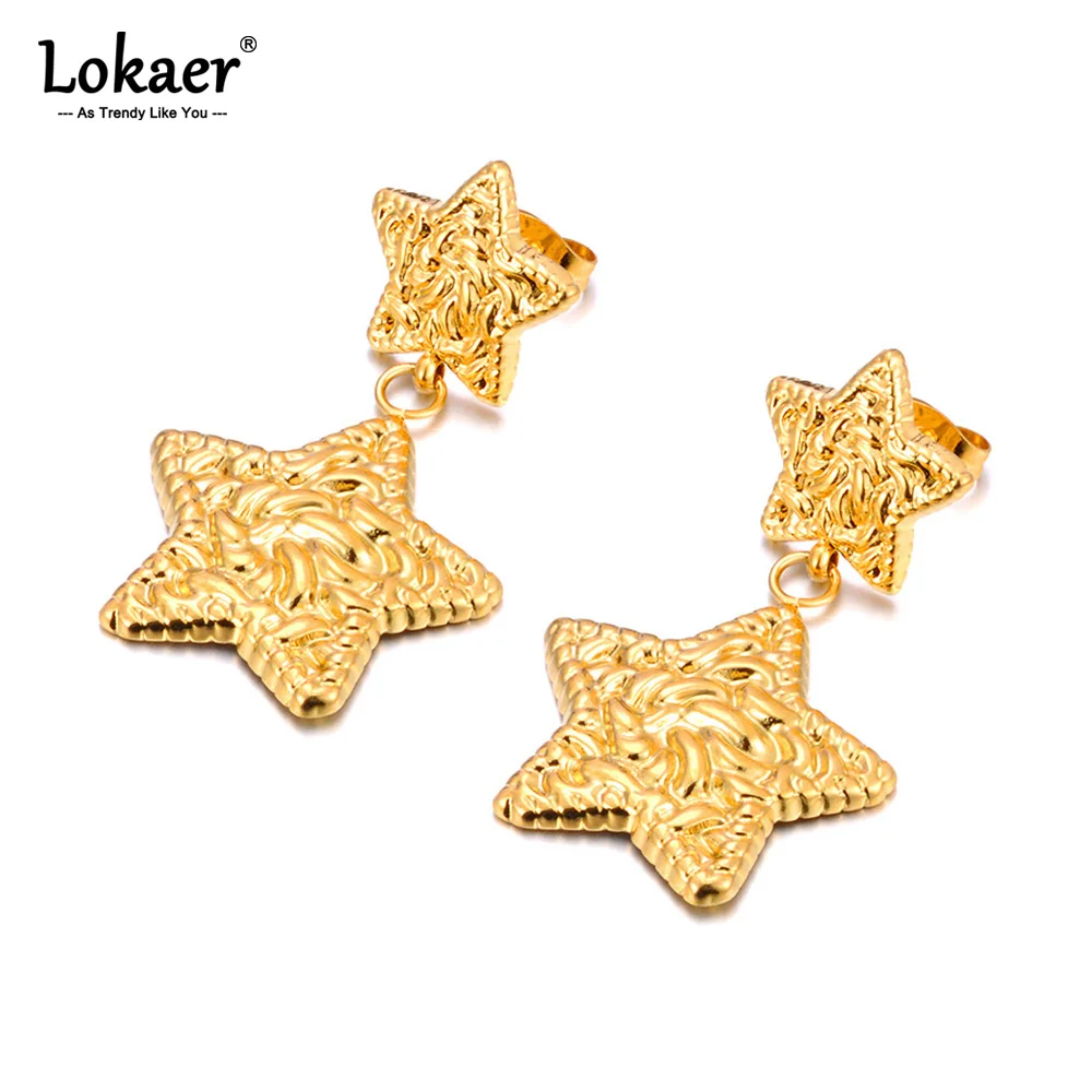 Lokaer hand gefertigte Edelstahl runde geometrische Stern Herz Ohr stecker für Frauen verhindern Allergie wasserdichten Ohrschmuck e24066