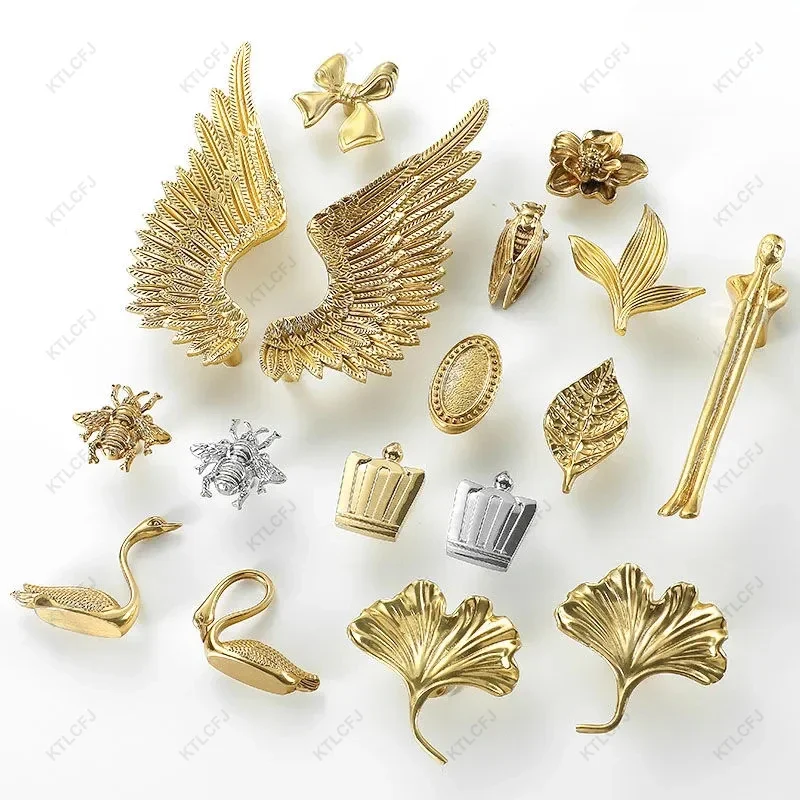 Angel Wings Brass Wardrobe Gold Handle Personalized Creativity Little Bee Light Luxury Drawer Solid Cabinet Door Handle