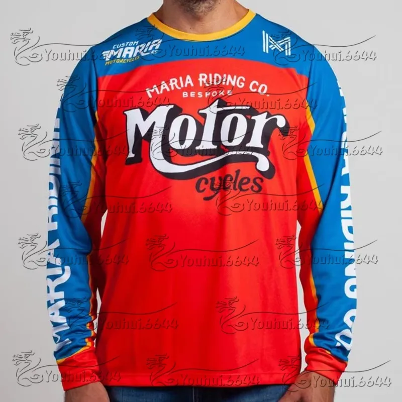 2025 ماريا على الطرق الوعرة سباق الرجال الشارع الدراجات موضة الرياضة قميص طويل الأكمام دراجة نارية فضفاضة تنفس التجفيف السريع تي شيرت #1