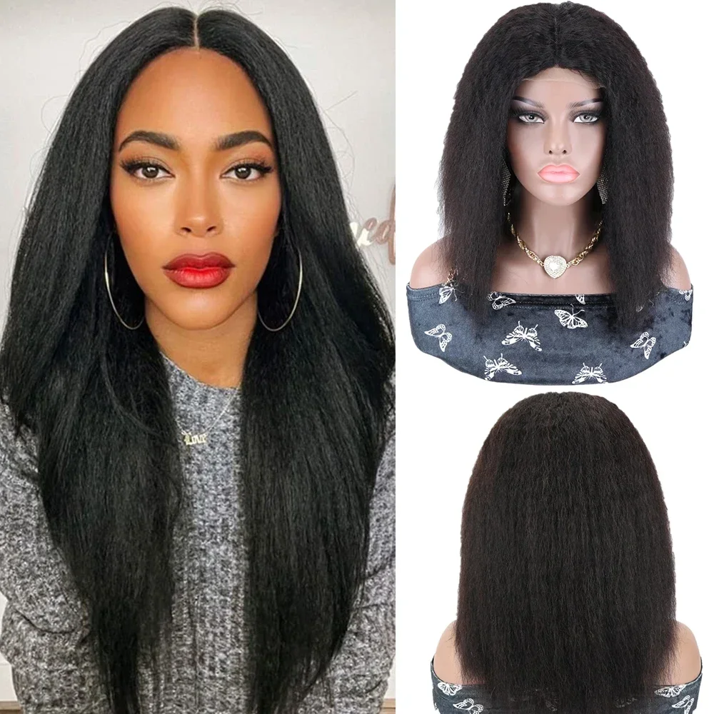 

Kinky Yaki Straight Remy Human Hair Wig 4x4 Lace Front Human Hair Wigs Brazilian Glueless Afro Kinky Straight Lace Closure Wig