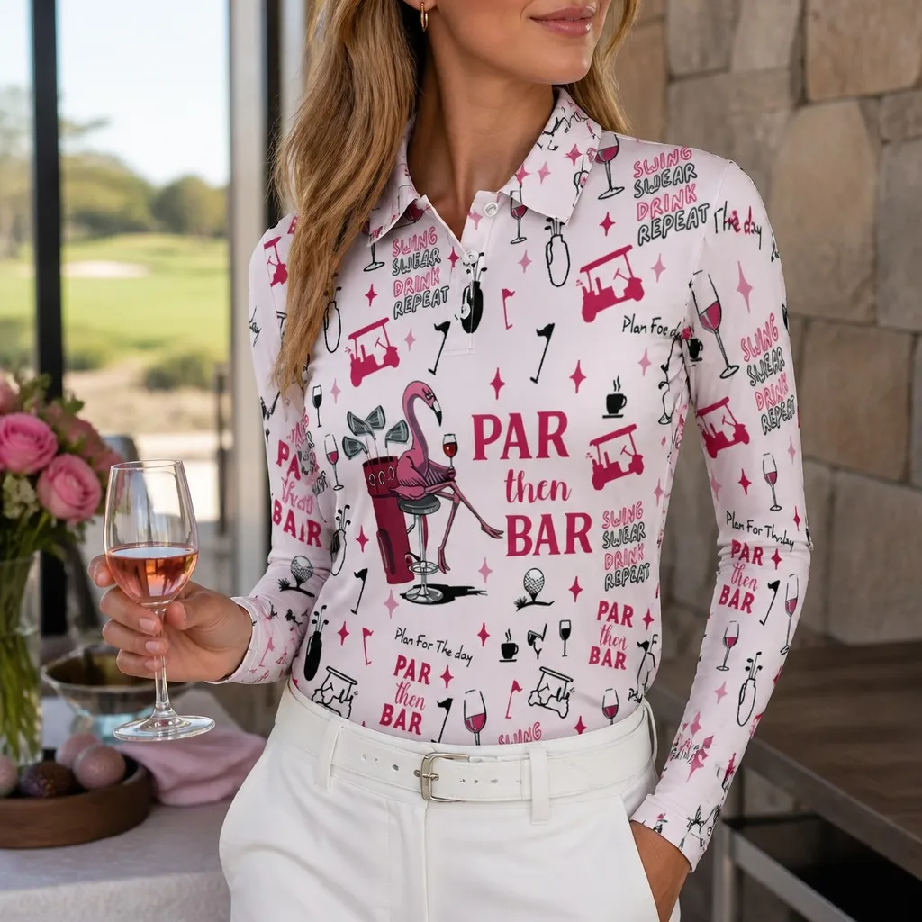 Women's Golf Lover Polo Shirt Long Sleeve Pink Graphic Casual T Shirt Sportswear Fashion Streetwear Outdoor Training Top