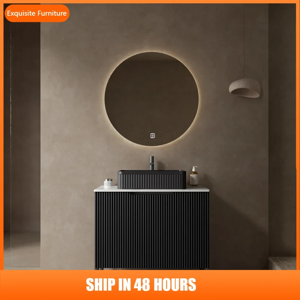 

30" Bathroom Vanity with Sink, Freestanding Bathroom Storage Cabinet with 2 Doors, Black Ceramic Basin and Carrara White