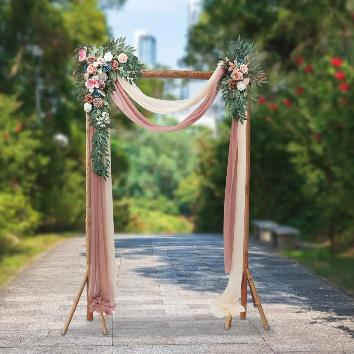 Wedding Arch Artificial Flowers Kit Arch Flowers with Drapes Kit for Wedding Ceremony Arbor Decoration