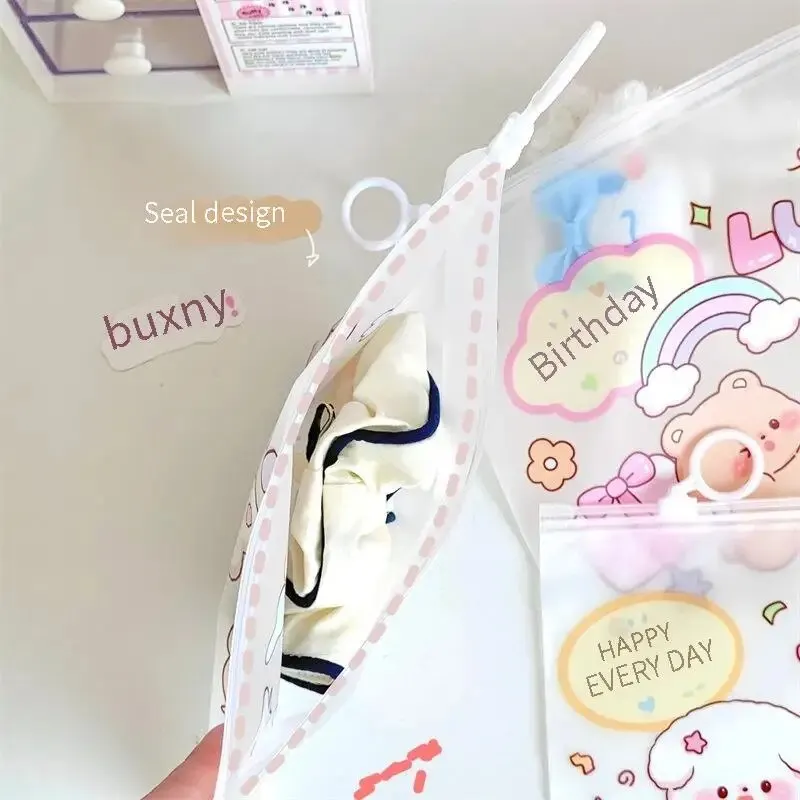 10pcs Cartoon South Korea Multi Use Cute Snacks with Loop Zipper Bag Girl Heart Little Bear Jewelry Candy Mask Storage Bag