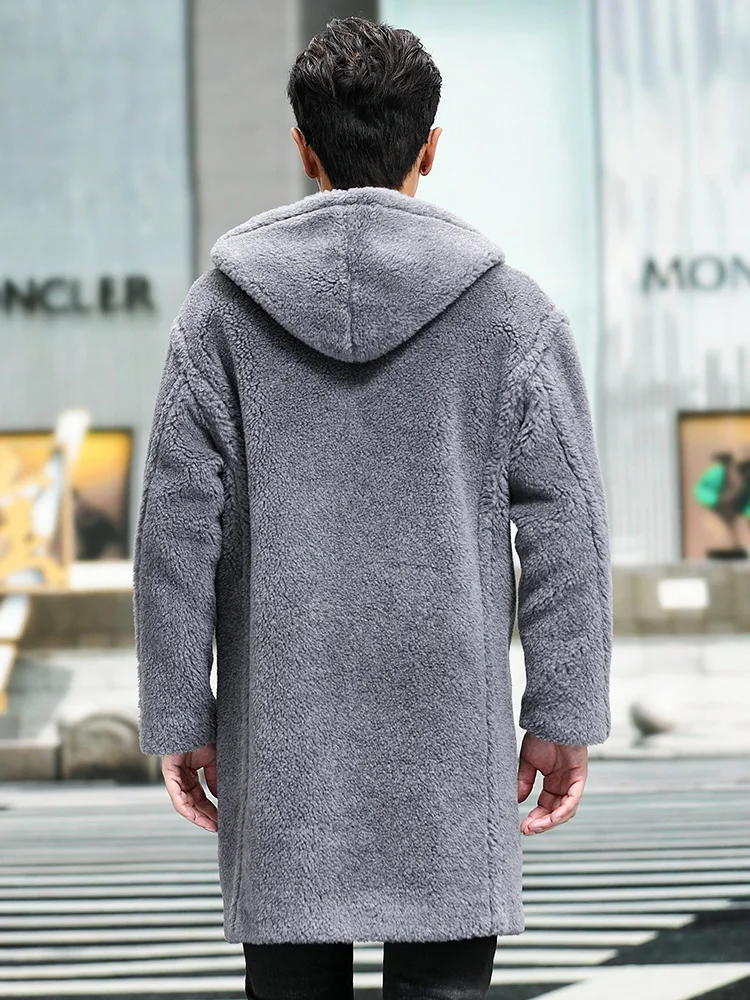 Winter New Cashmere Shearling Coat Men's Fur Wool Overcoat Mid-Length Hooded Loose Genuine Leather Fur Integrated Jacket Men