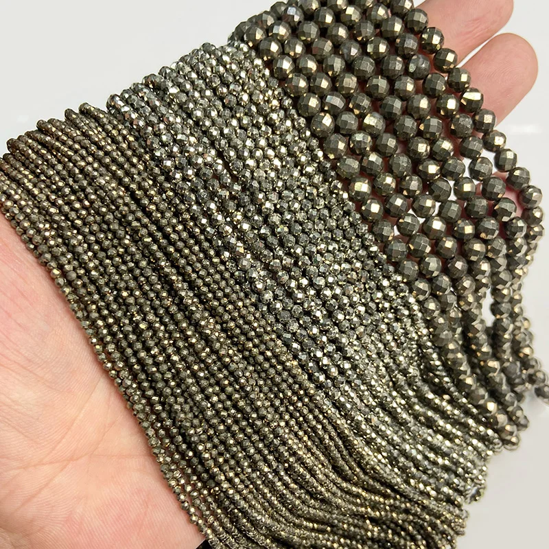 Faceted Natural Iron Pyrite Faceted Round Beads Sparkling Small Loose Beads For Jewelry Making DIY Bracelet Necklace Wholesale