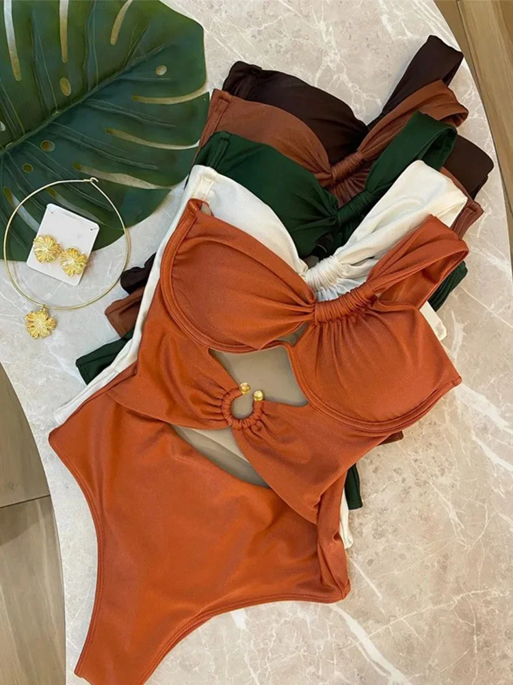 

Sexy Fashion Solid Silm Hollow Out Bikinis Women Split Swimsuit High Waist Beach Bikinis 2025 New Summer Swimwear Bikinis Set