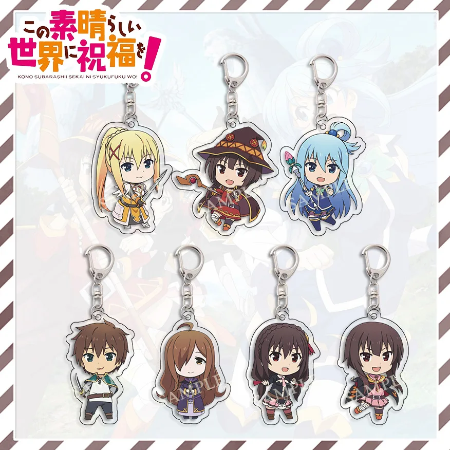 60MM Acrylic Comic Satou Kazuma Aqua Kawaii Key Chains Adorable Transparent Fashion Jewelry Simplicity Irregular Accessories