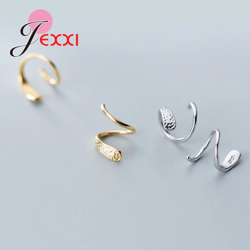 Simple Trendy Genuine 925 Sterling Silver Jewelry Minimalist Spiral Snakelike Ear Bones Ear Buckle Stud Earrings for Women