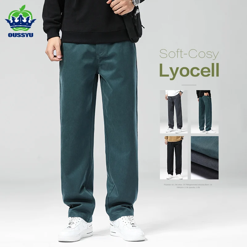 

Осень-зима, улучшенные джинсы из лиоцелловой ткани, мужские свободные прямые эластичные талии, толстые повседневные джинсовые брюки, мужские большие размеры M-5XL