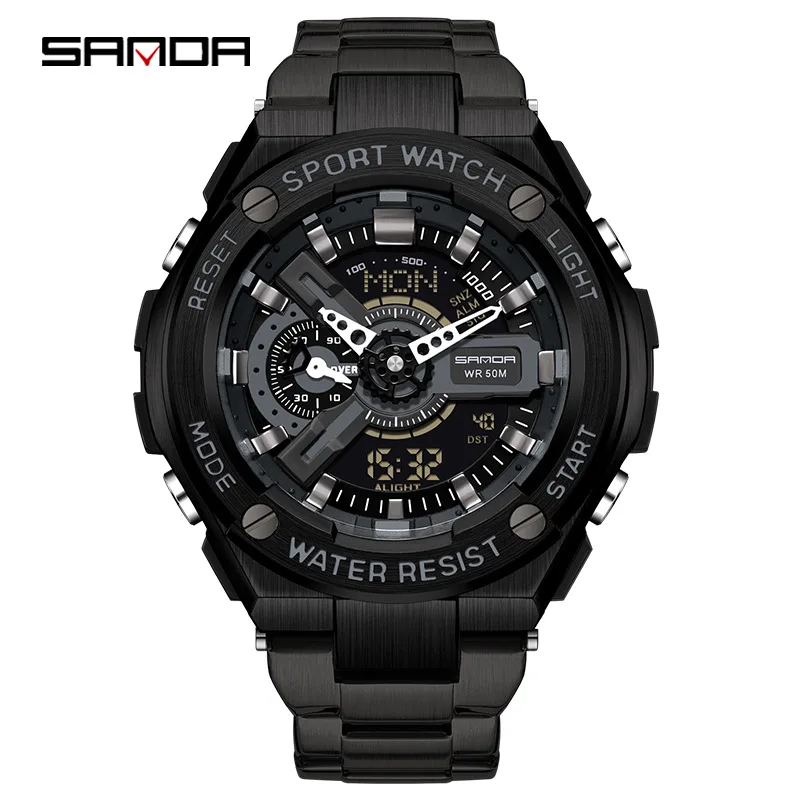 SANDA 3170 New Handlift Light Multi Functional Sports Waterproof And Shockproof Alarm Clock Men\'s Watches Digital Wristwatches