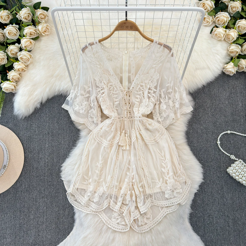 

Women Crochet Playsuit Bohemian Onesie Rompers Lady Tropical Summer Beach Holiday Bikini Covers Up Ethnic Vintage Sexi Playsuits