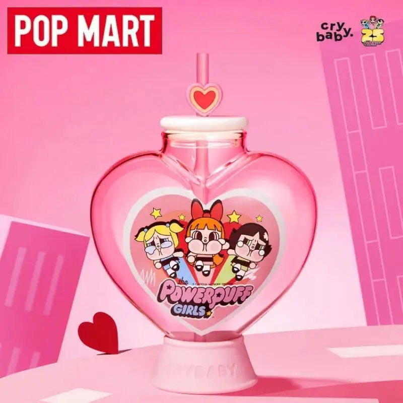 

POP MART Crybaby X The Powerpuff Girls Series Love Cup Glass Straw Bottle Trend Accessories Blind Box Toys Anime Figure Ornament