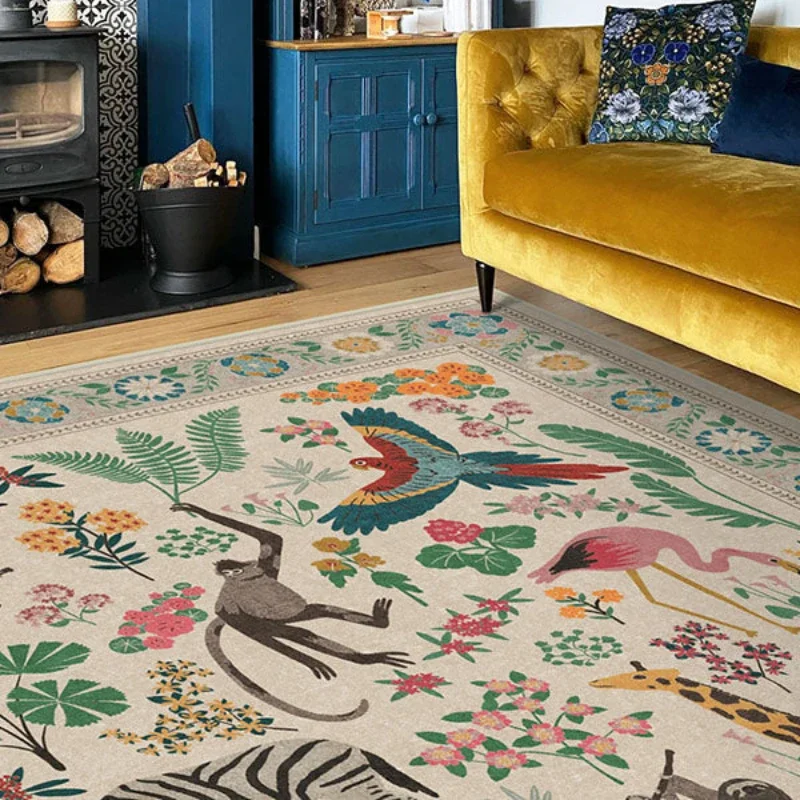 

Vintage Living Room Carpet Flower and Bird Jungle Bedroom Rugs Home Decor Large Area Machine Washable Foldable Mats Ковер Tapis