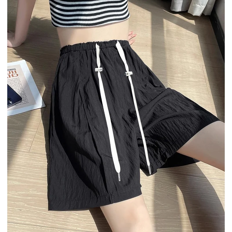 Summer Maternity Loose Ruffle Hem Skorts with Pocket Drawstring Casual Outdoor Wear Pregnant Women Knee Length Pants