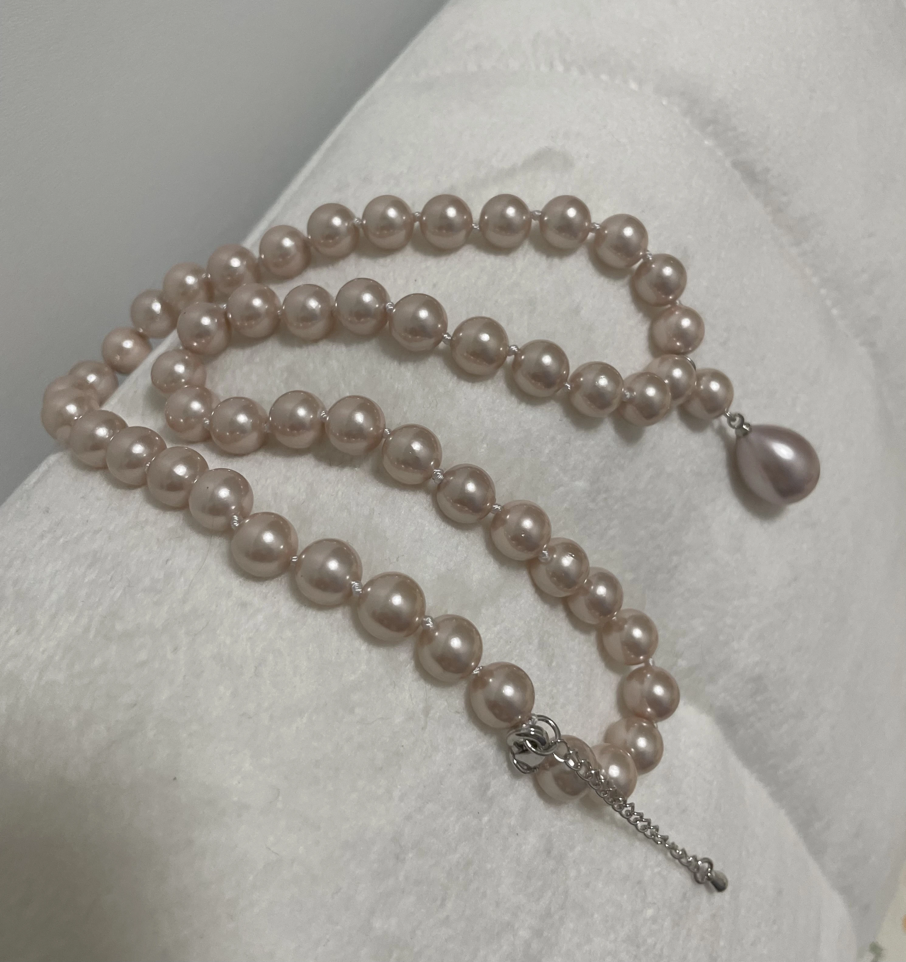 Bright purple 8mm round bead Natural SOUTH SEA SHELL PEARL 12mm pendant NECKLACE 18inch 45cm