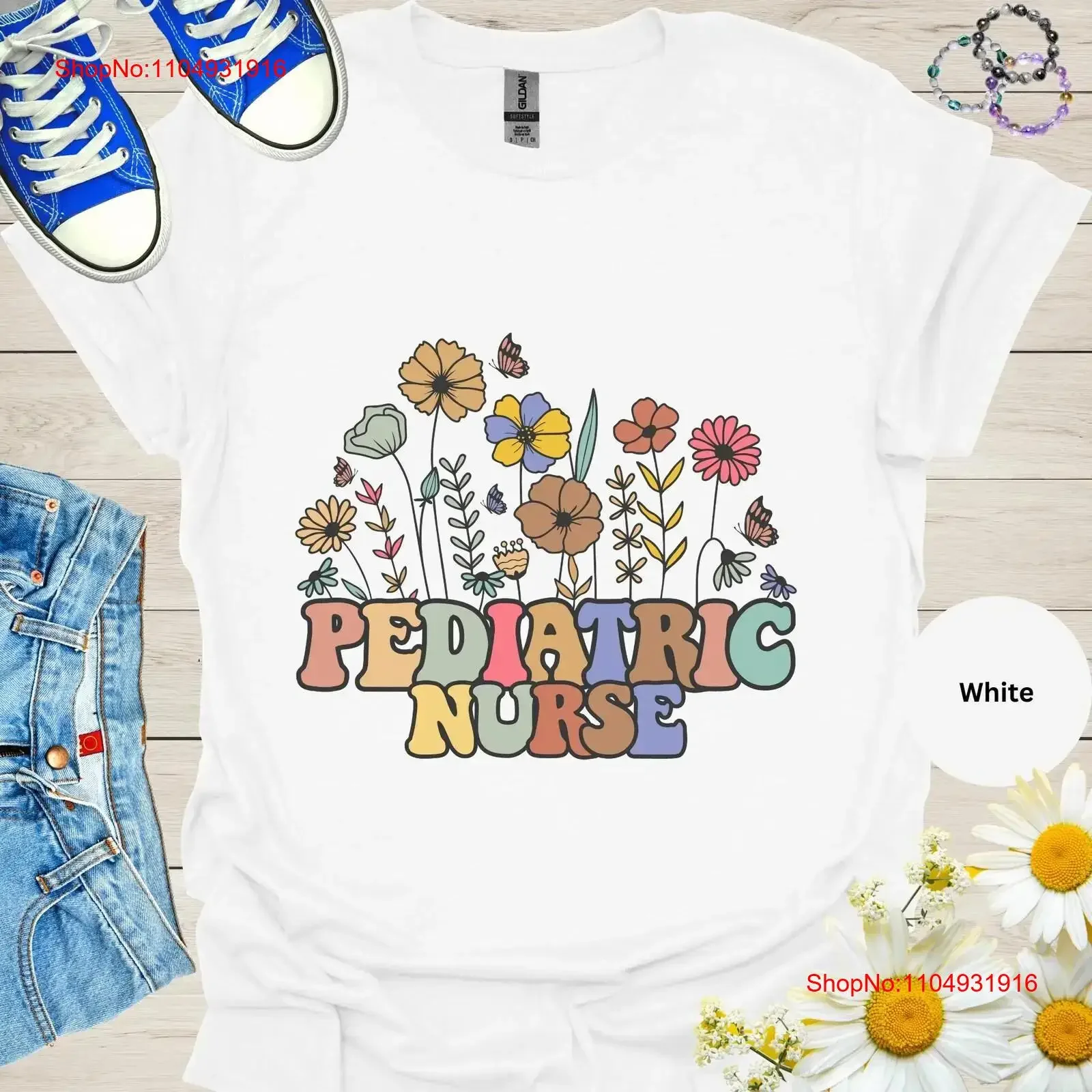 

Floral Pediatric Nurse T Shirt Flower Life Peds For Work Nursing School shirts Women oversized vintage Washed Comfortable