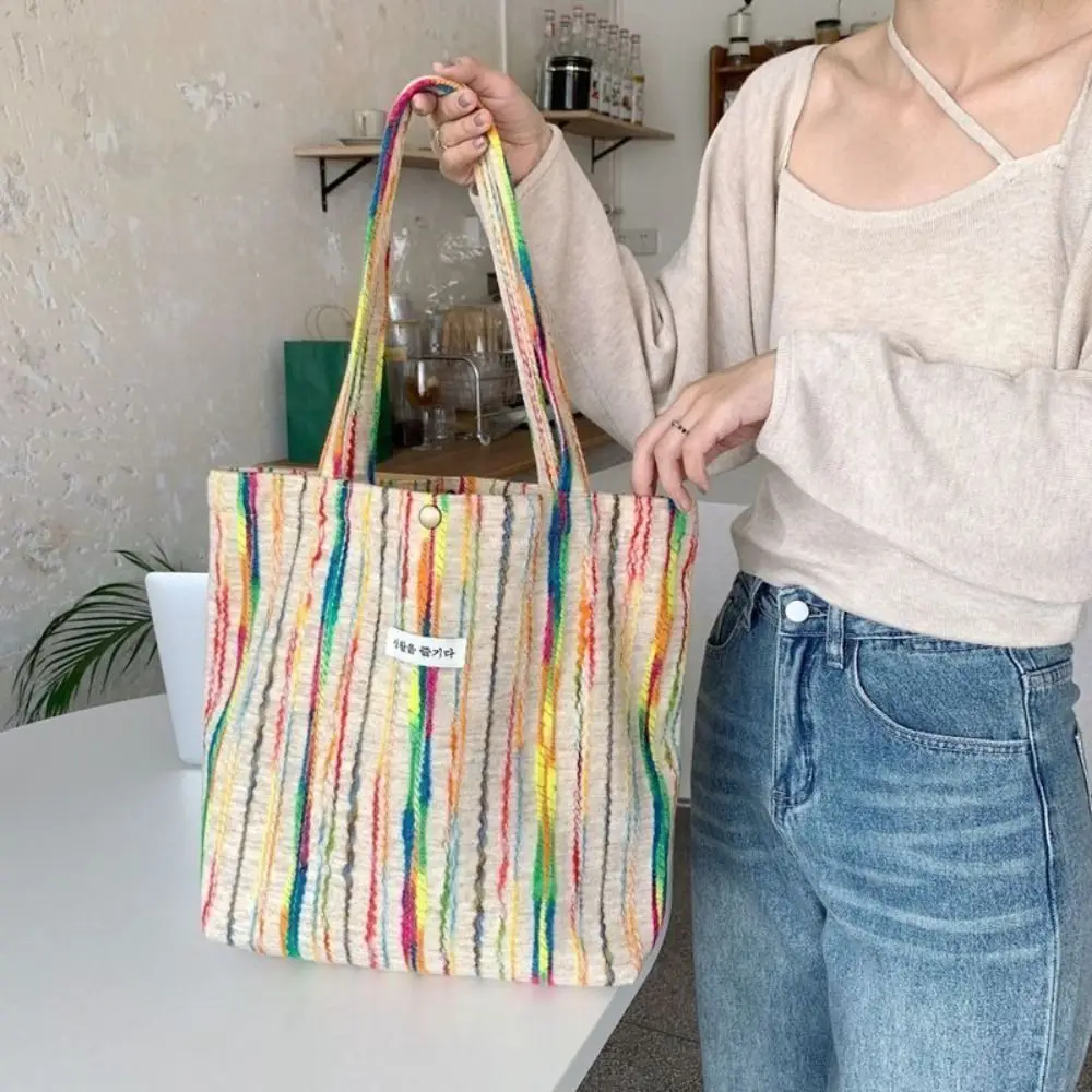 Casual Canvas Bag Fashion Stripes Crochet Handbag Large Capacity Shopper Bag Women