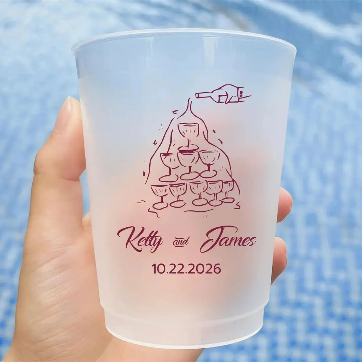 

Custom Wedding Frosted Cups – Personalized Plastic Party Cups – Champagne Tower for Reception, Cocktail Hour, Bridal Shower &